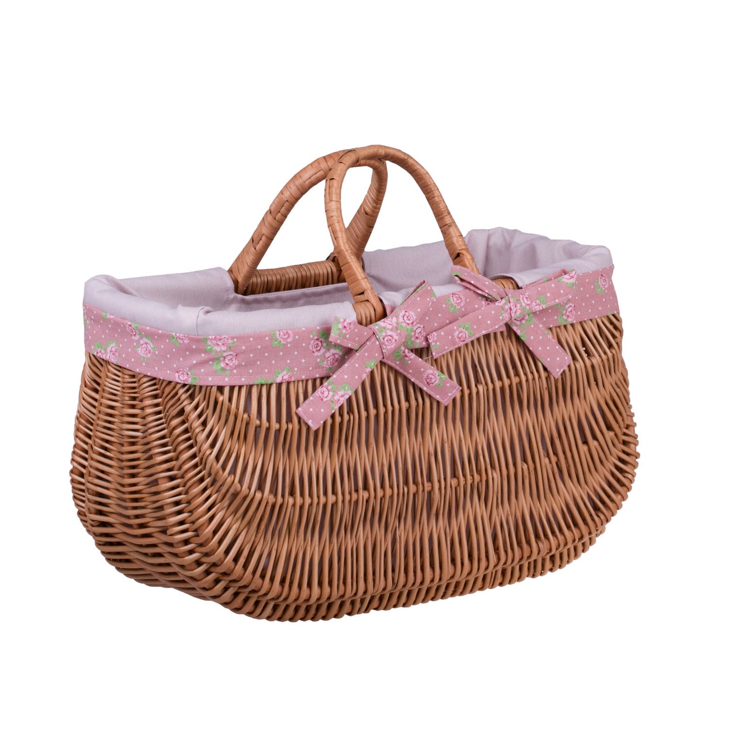 Werlissa wiklinowy kosz na rower na kierownicę z różowym obszyciem, z rączkami TheWickerStories