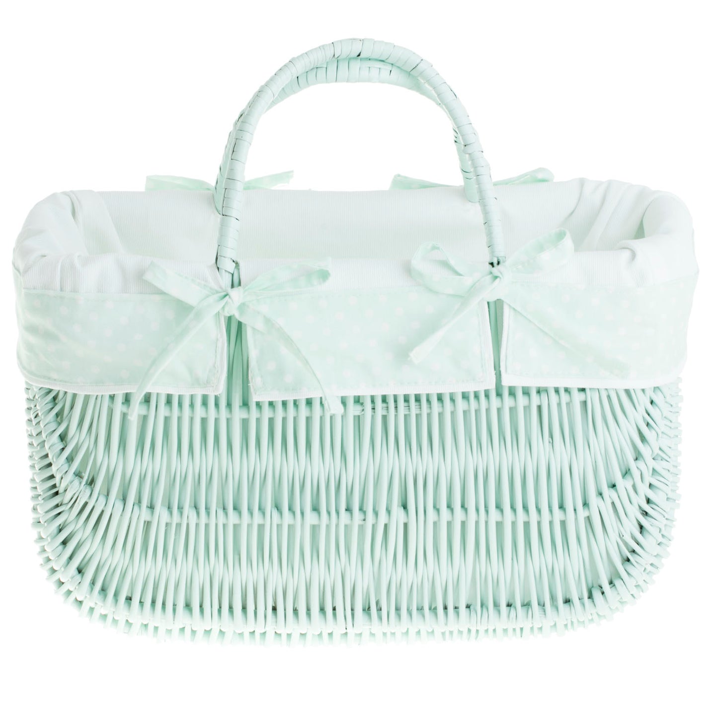 Werlissa wiklinowy kosz na zakupy z miętowym obszyciem, z dwiema rączkami TheWickerStories