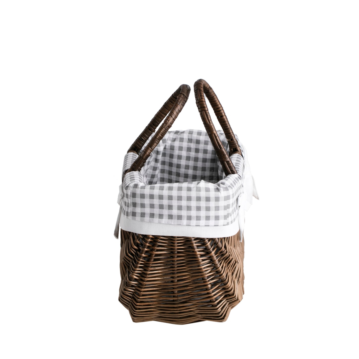 Werlissa wiklinowy koszyk zakupowy z szarym obszyciem i rączkami TheWickerStories