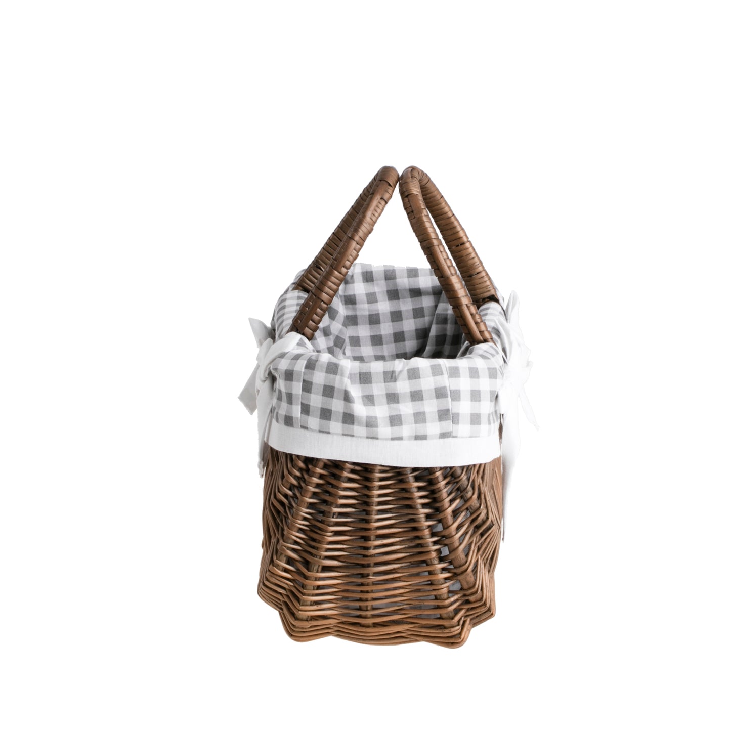Werlissa wiklinowy koszyk zakupowy z szarym obszyciem i rączkami TheWickerStories