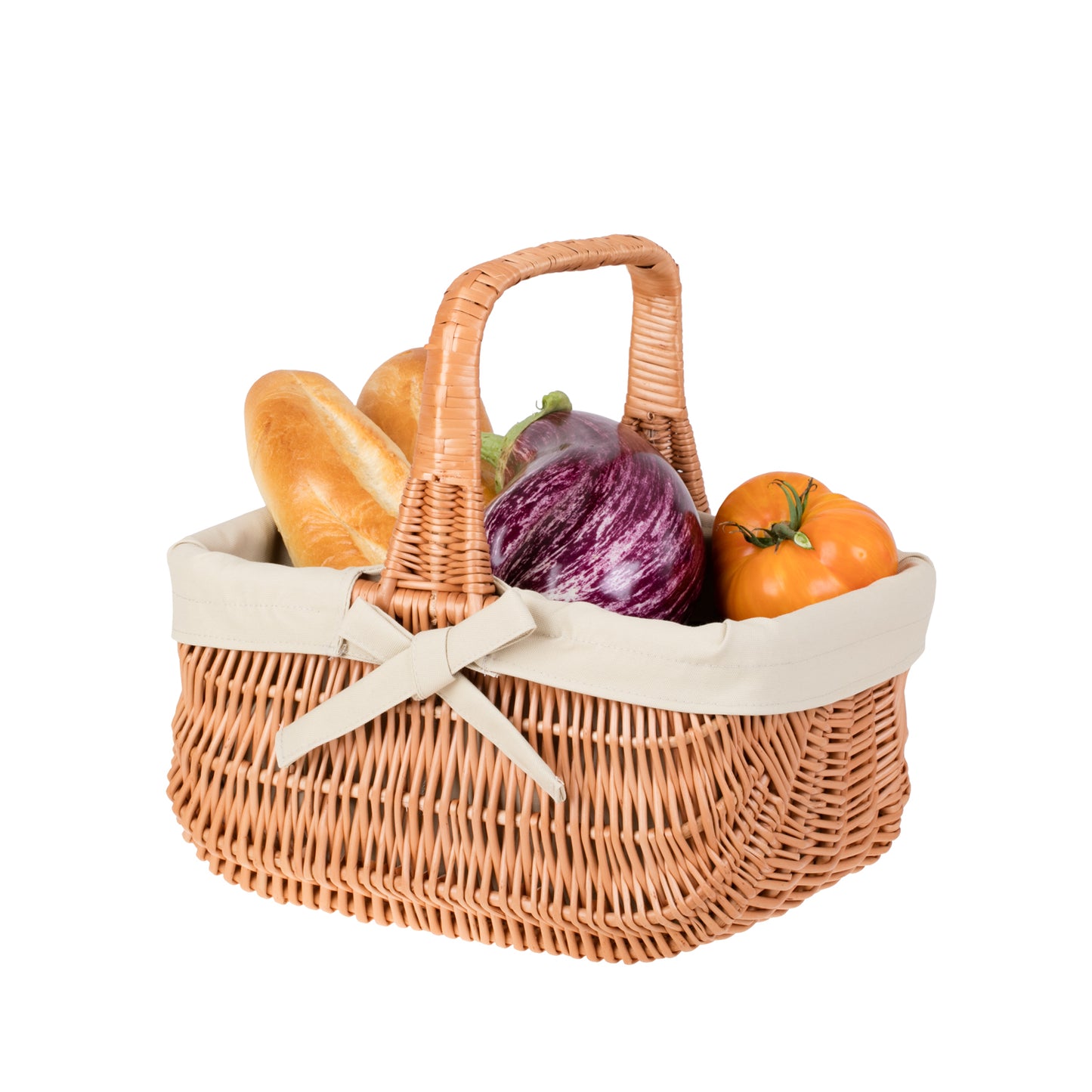 Willesia wiklinowy koszyk z beżowym obszyciem i rączką TheWickerStories