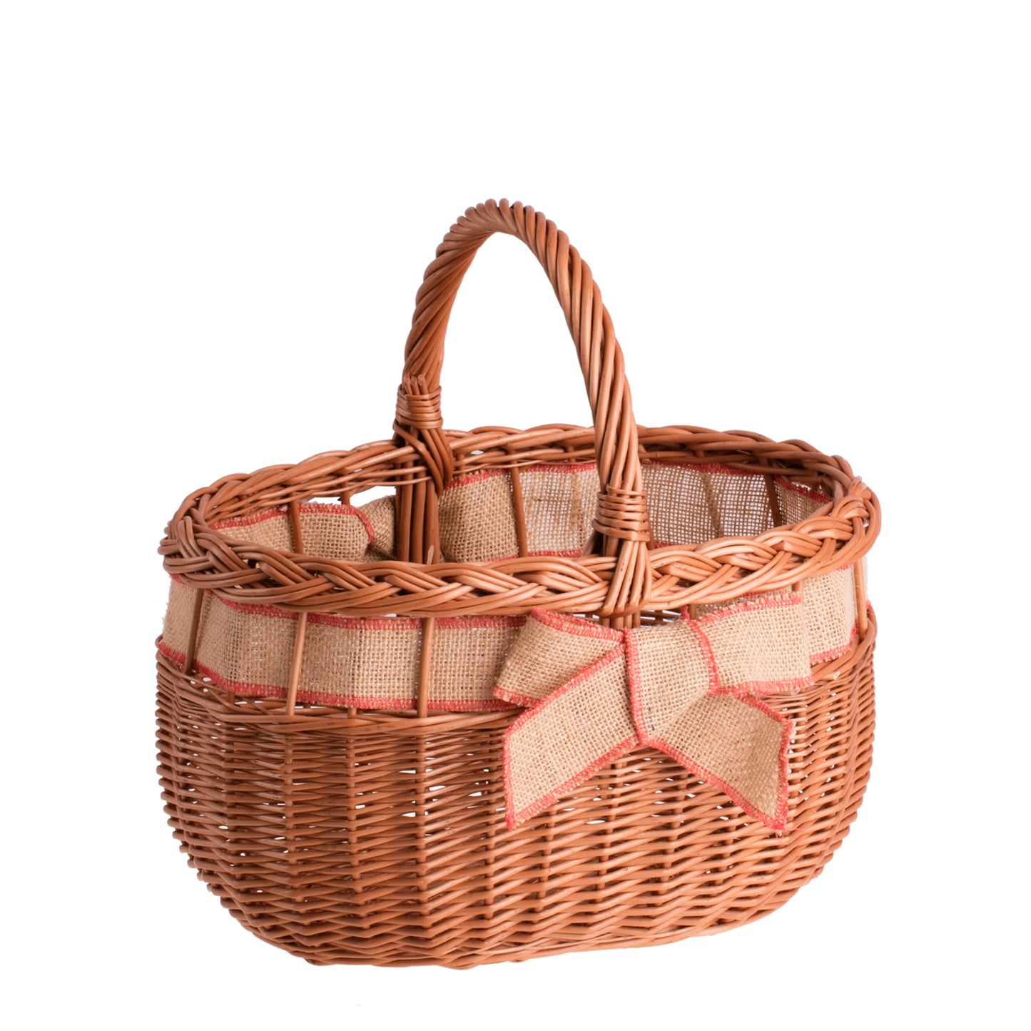 Winalia wiklinowy kosz na zakupy z jutowym obszyciem i kokardą, z rączką TheWickerStories