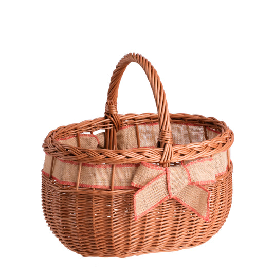 Winalia wiklinowy kosz na zakupy z jutowym obszyciem i kokardą, z rączką TheWickerStories