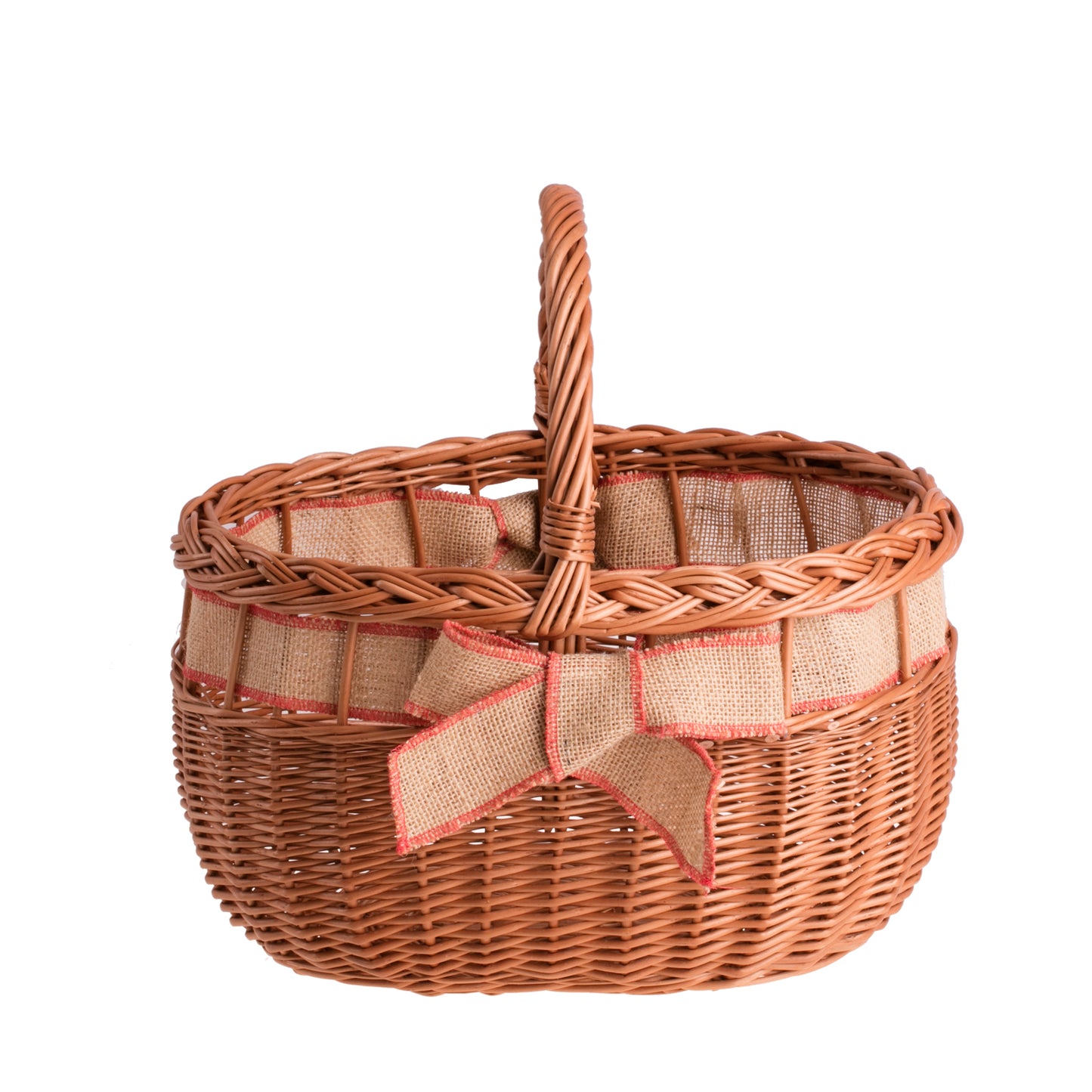 Winalia wiklinowy kosz na zakupy z jutowym obszyciem i kokardą, z rączką TheWickerStories