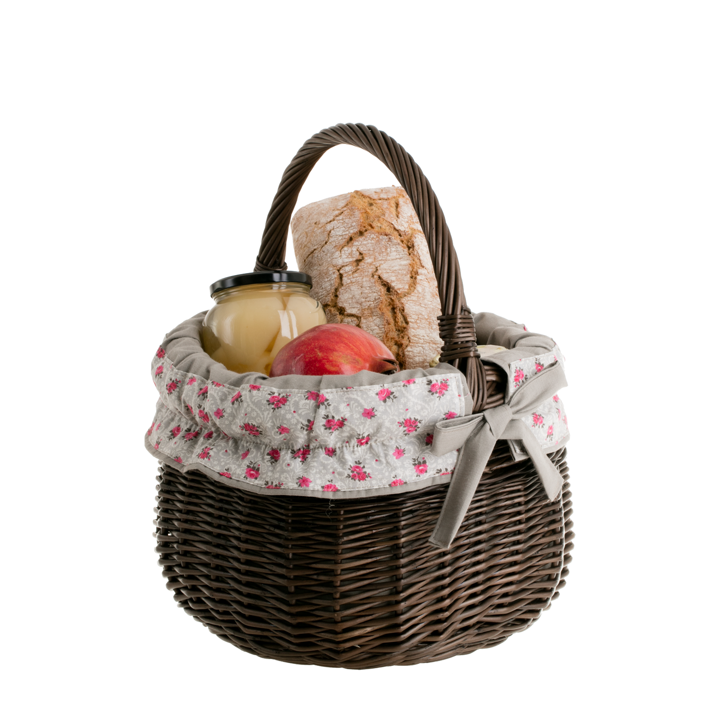 Wictor wiklinowy kosz na zakupy z szarym obszyciem, z rączką TheWickerStories