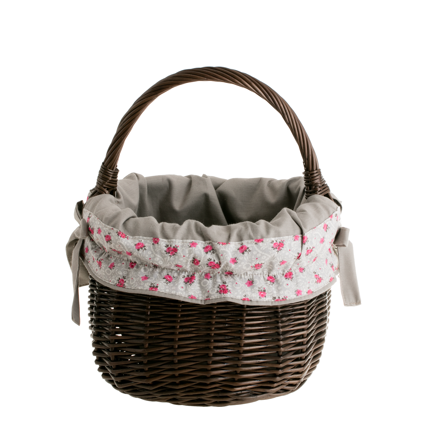 Wictor wiklinowy kosz na zakupy z szarym obszyciem, z rączką TheWickerStories