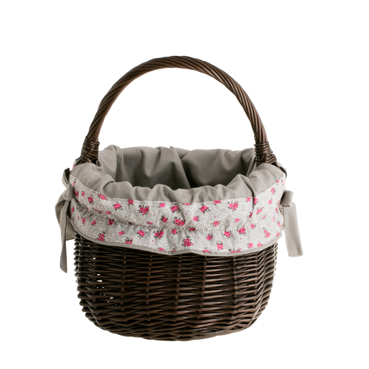 Wictor wiklinowy kosz na zakupy z szarym obszyciem, z rączką TheWickerStories