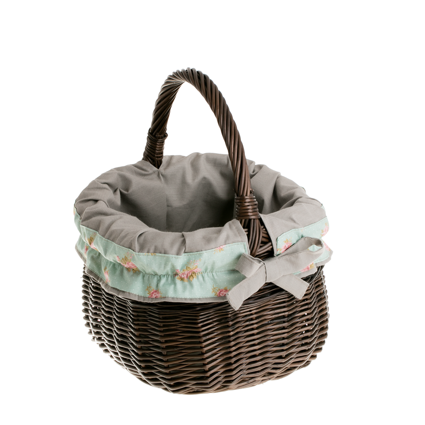 Wictor wiklinowy kosz na zakupy z szarym obszyciem, z rączką TheWickerStories