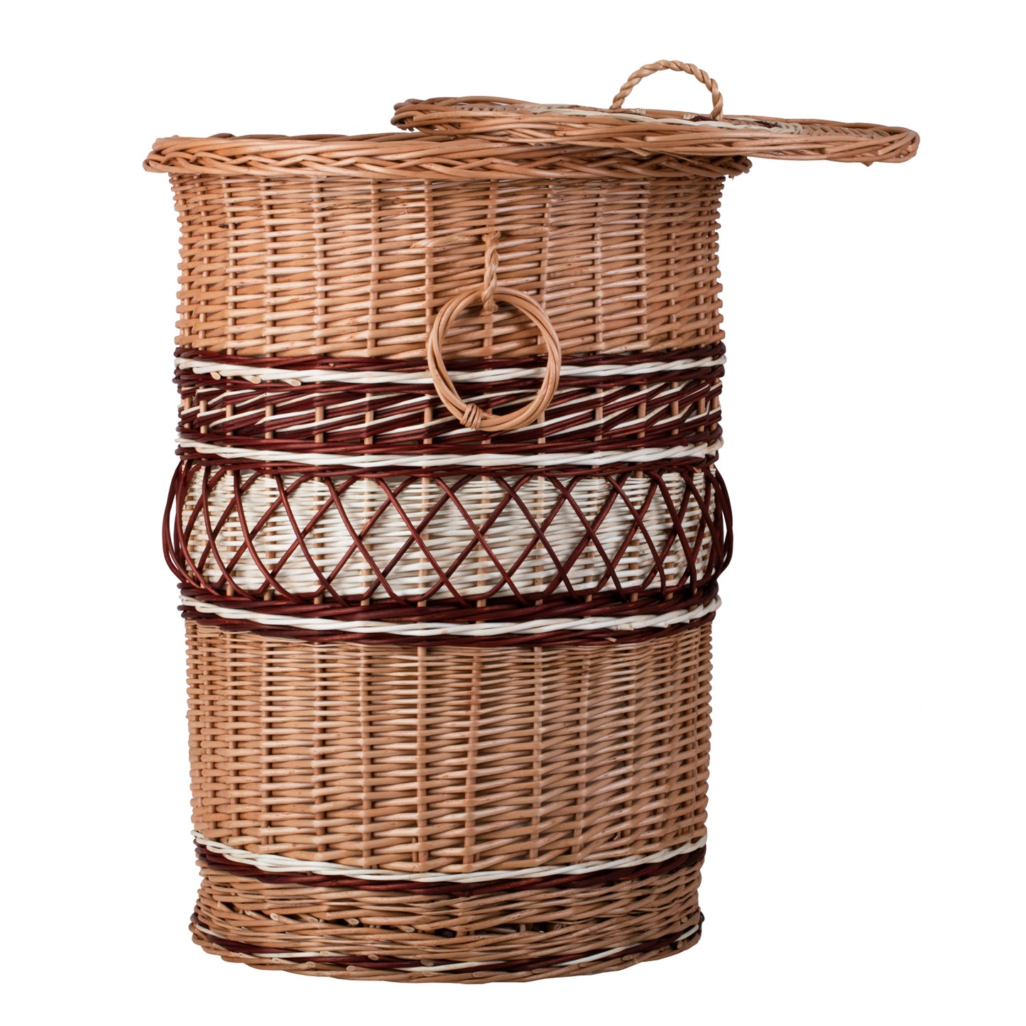 Maravia wiklinowy kosz na pranie z materiałowym obszyciem, z pokrywą i uchwytami TheWickerStories