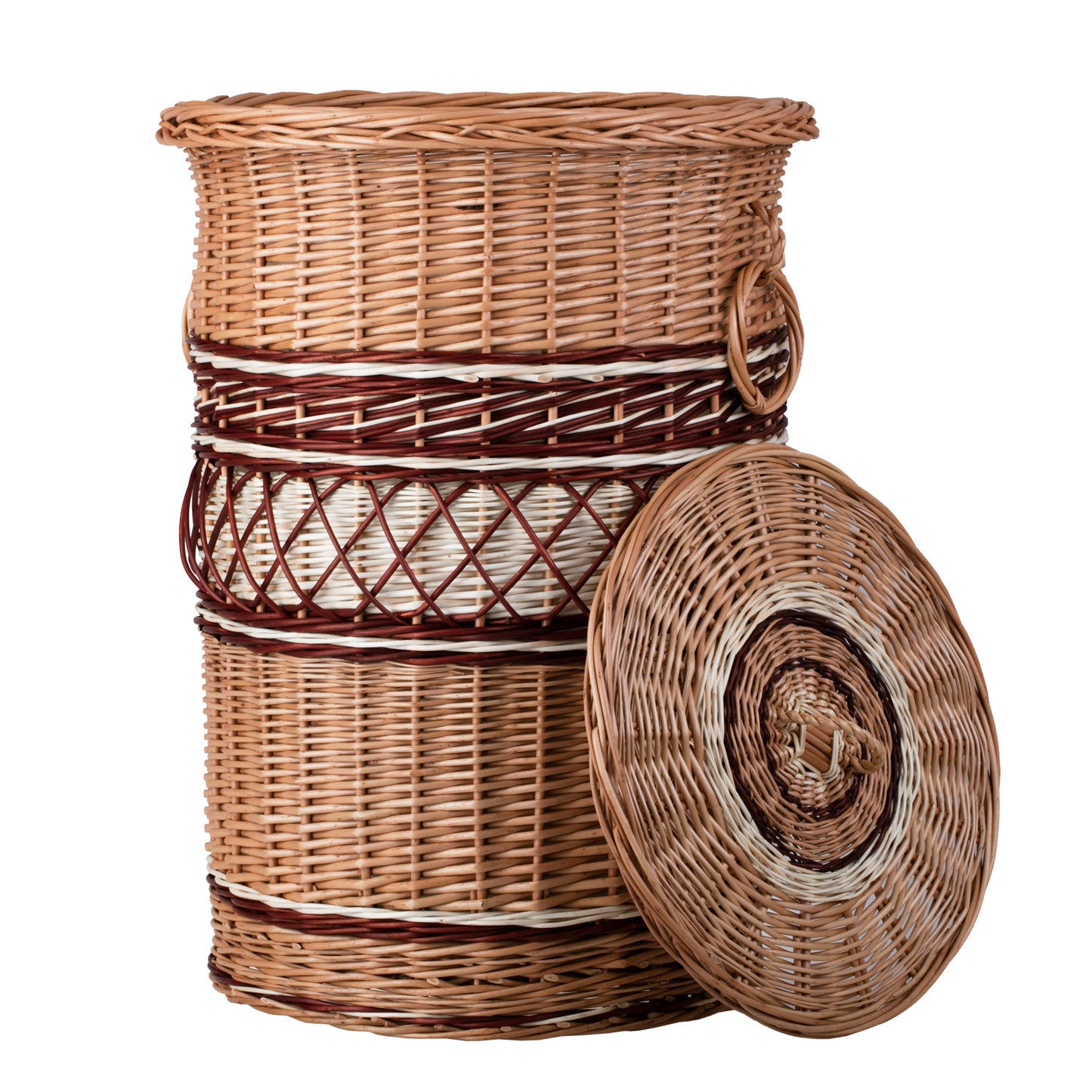 Maravia wiklinowy kosz na pranie z materiałowym obszyciem, z pokrywą i uchwytami TheWickerStories