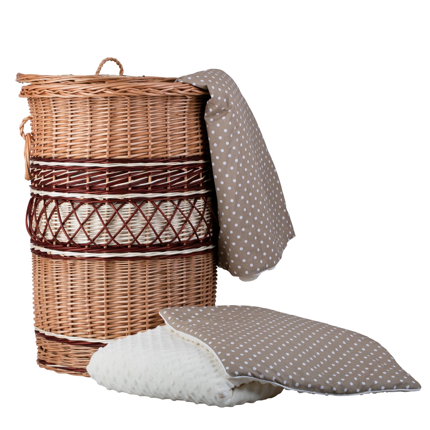 Maravia wiklinowy kosz na pranie z materiałowym obszyciem, z pokrywą i uchwytami TheWickerStories