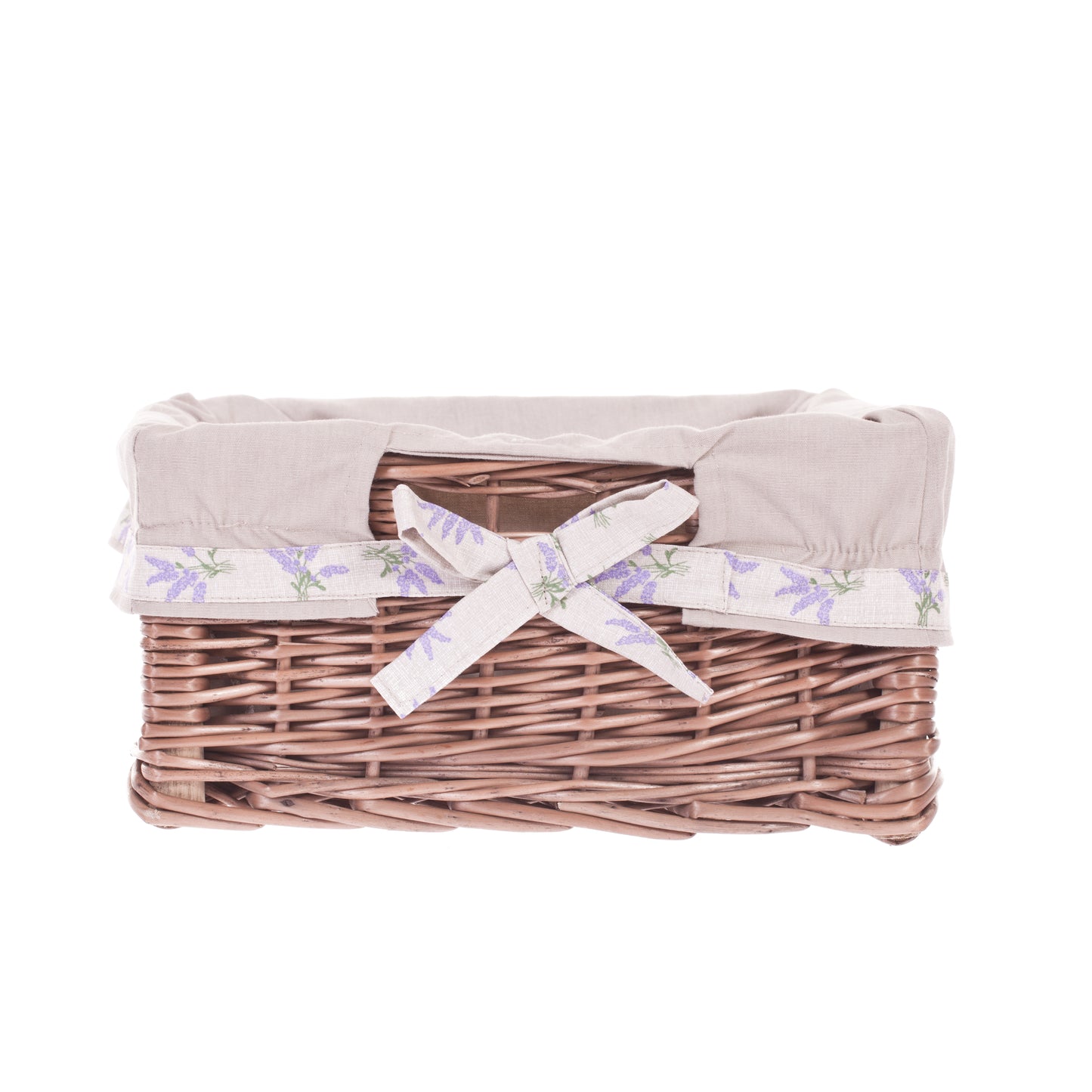 Nova wiklinowy kosz do przechowywania na regał z beżowym obszyciem, z uchwytami i kokardkami TheWickerStories