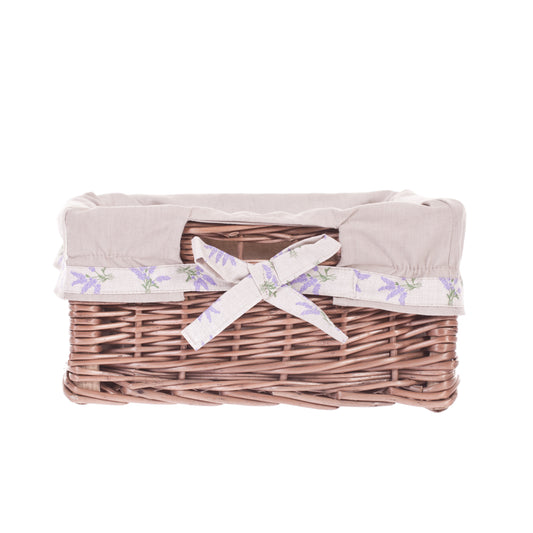 Nova wiklinowy kosz do przechowywania na regał z beżowym obszyciem, z uchwytami i kokardkami TheWickerStories