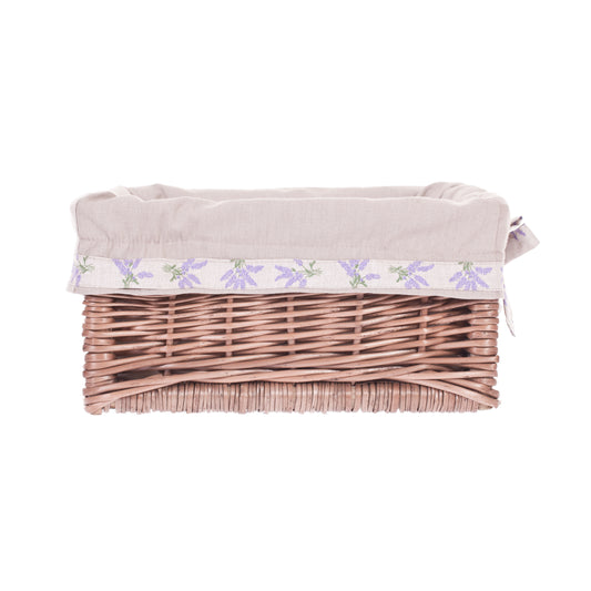 Nova wiklinowy kosz do przechowywania na regał z beżowym obszyciem, z uchwytami i kokardkami TheWickerStories