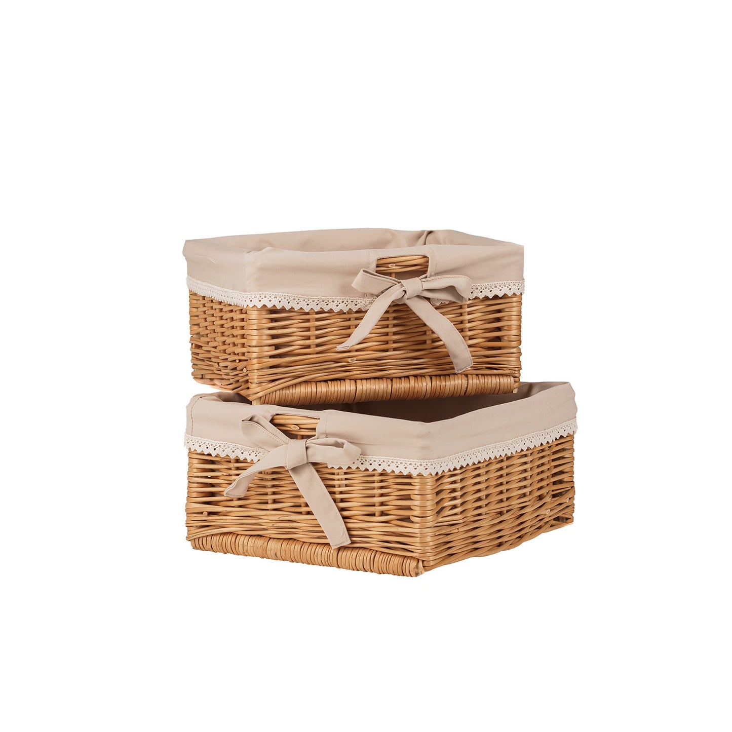 Nova zestaw 2 wiklinowych koszyczków z beżowym obszyciem