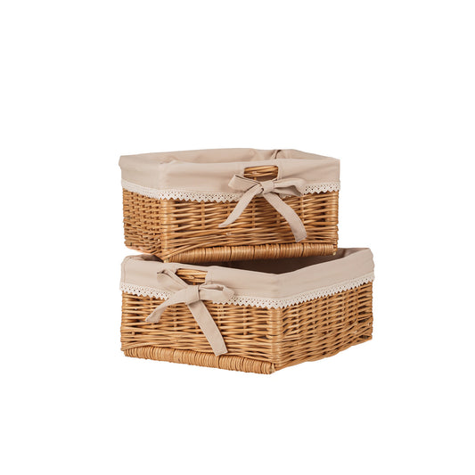 Nova zestaw 2 wiklinowych koszyczków z beżowym obszyciem