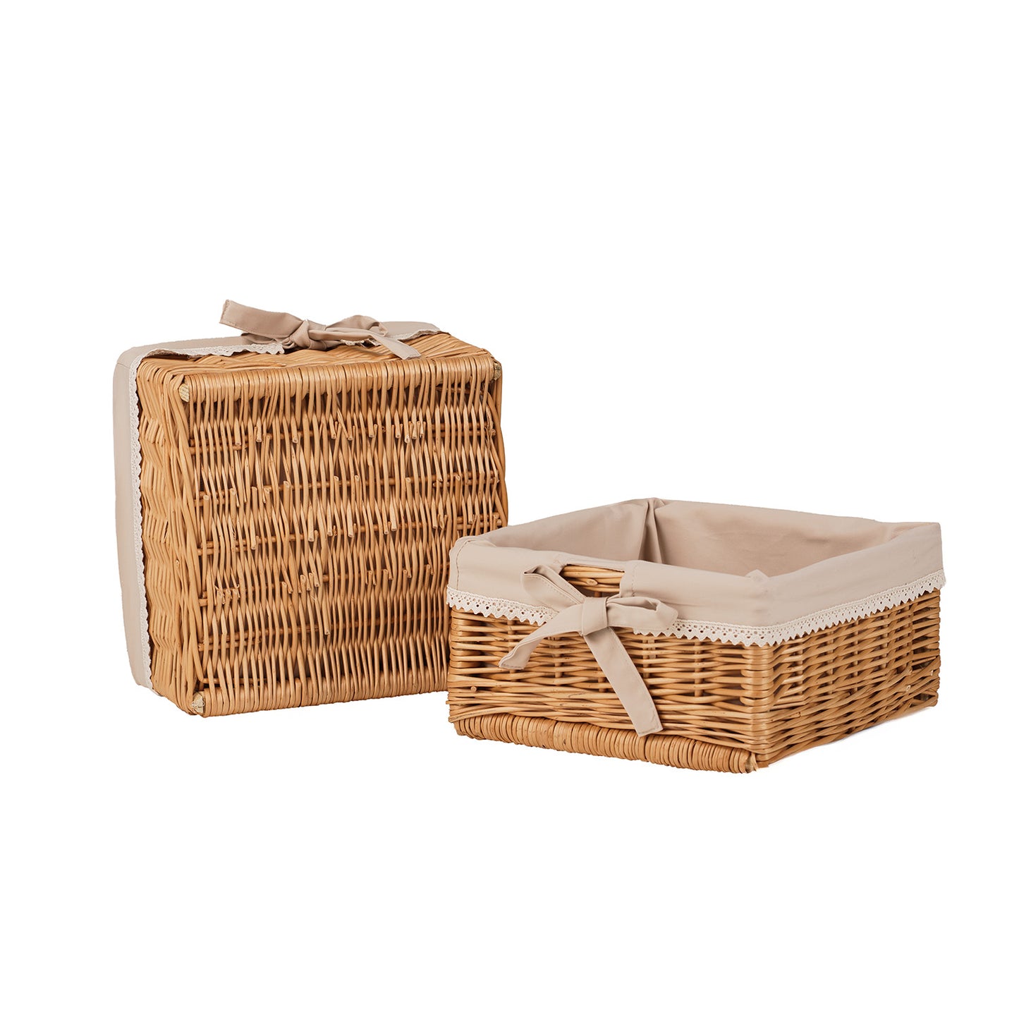 Nova zestaw 2 wiklinowych koszyczków z beżowym obszyciem