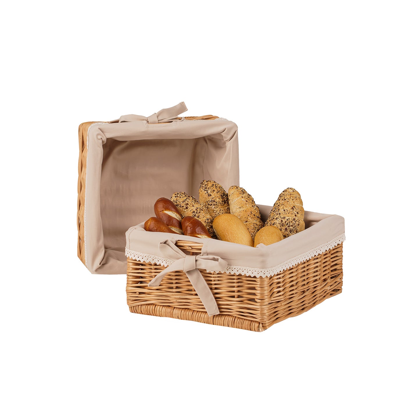 Nova zestaw 2 wiklinowych koszyczków z beżowym obszyciem