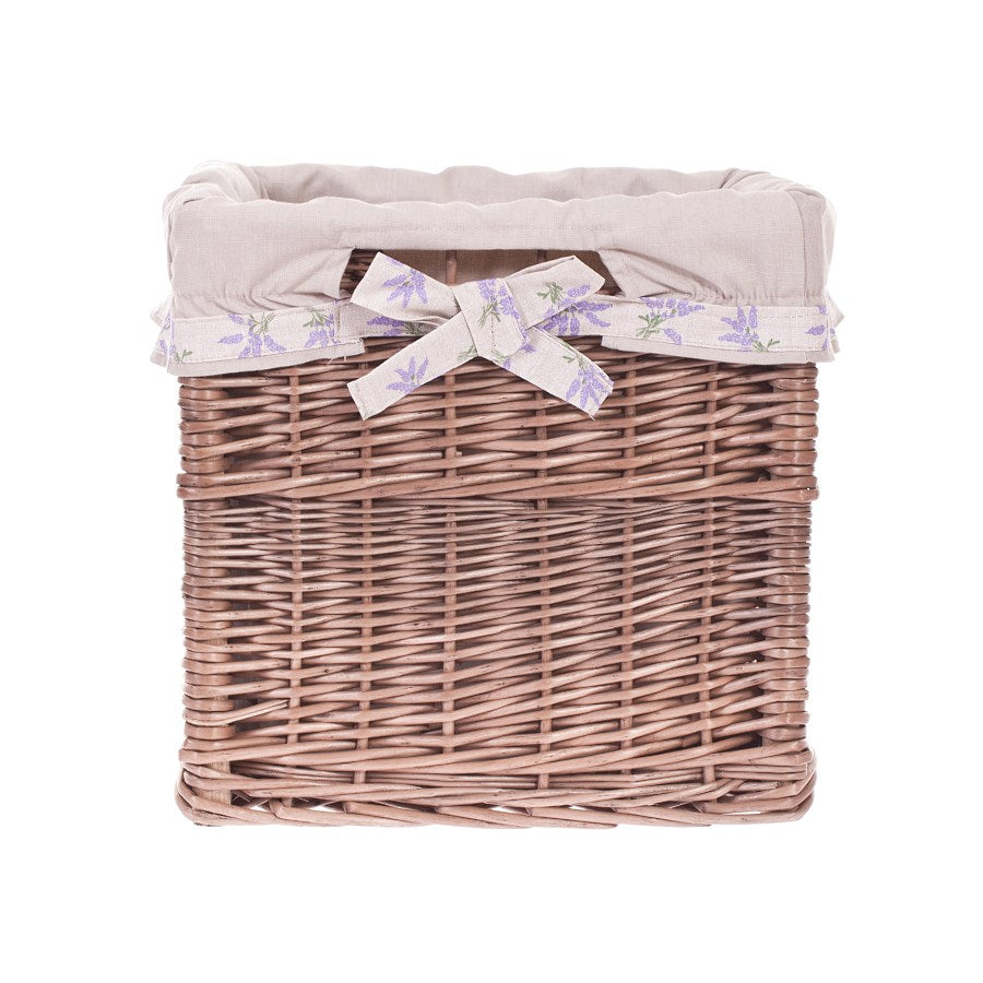 Nova wiklinowy kosz na regał z beżowym obszyciem, z uchwytami TheWickerStories