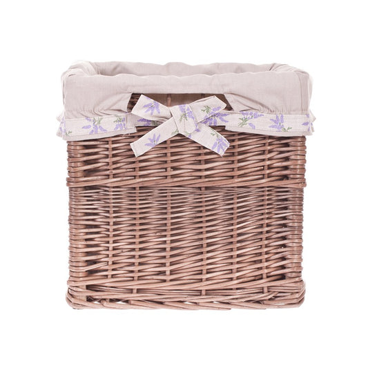 Nova wiklinowy kosz na regał z beżowym obszyciem, z uchwytami TheWickerStories