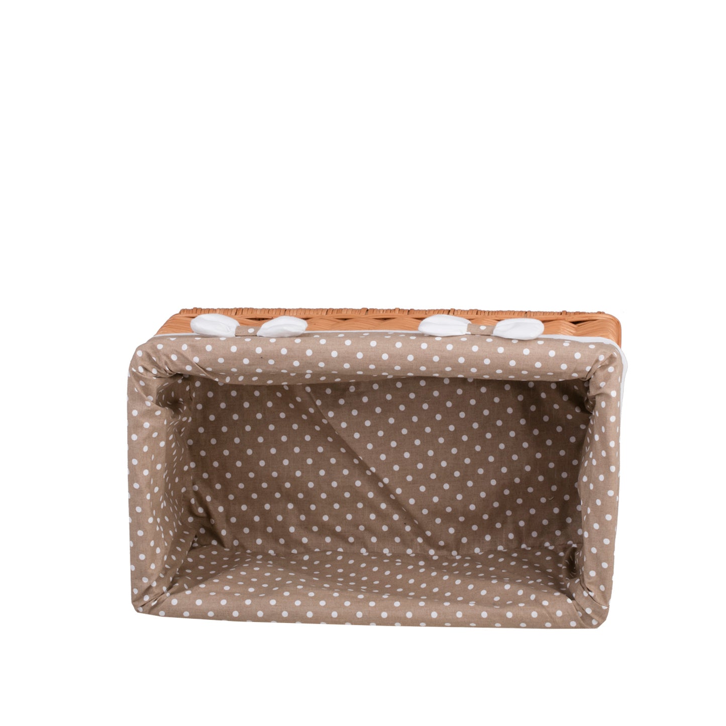 Nova wiklinowy kosz do przechowywania z beżowym obszyciem i kokardkami TheWickerStories