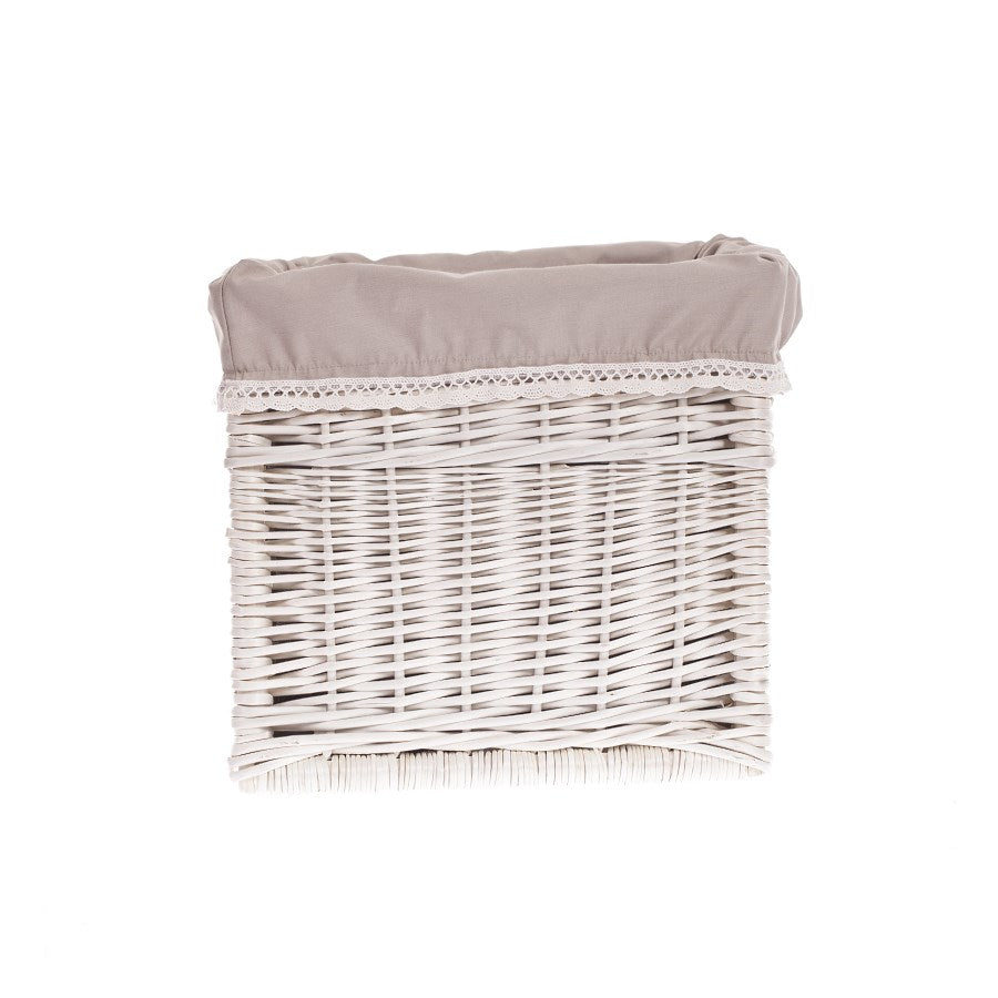 Nova wiklinowy kosz do przechowywania z szarym obszyciem, z kokardką TheWickerStories