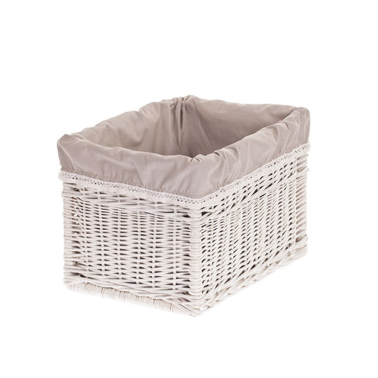 Nova wiklinowy kosz do przechowywania z szarym obszyciem, z kokardką TheWickerStories