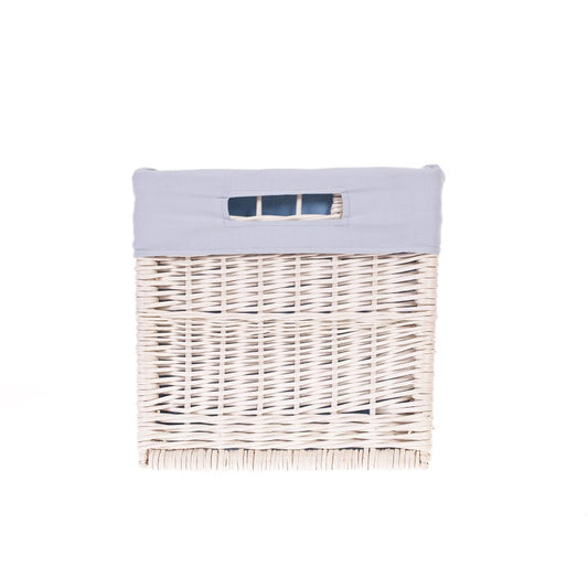 Nova wiklinowy kosz do przechowywania z szarym obszyciem, z uchwytami TheWickerStories