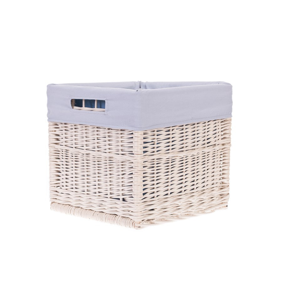 Nova wiklinowy kosz do przechowywania z szarym obszyciem, z uchwytami TheWickerStories