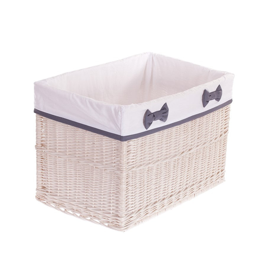 Nova wiklinowy kosz do przechowywania z białym obszyciem, zestaw 3 szt., z kokardami TheWickerStories