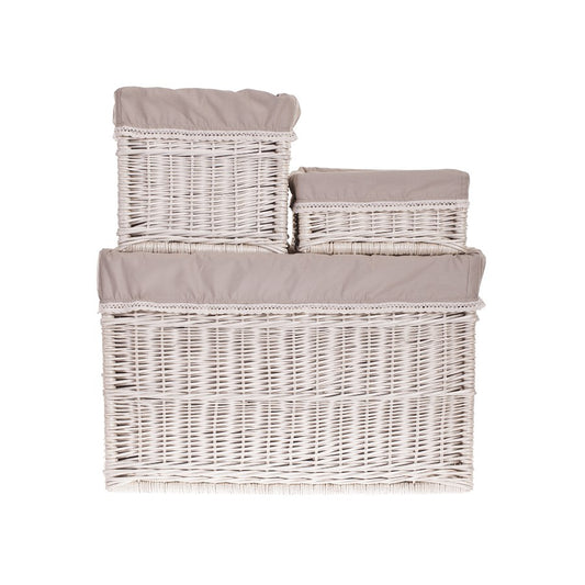 Nova wiklinowy zestaw koszy do przechowywania z beżowym obszyciem, 3 szt. TheWickerStories