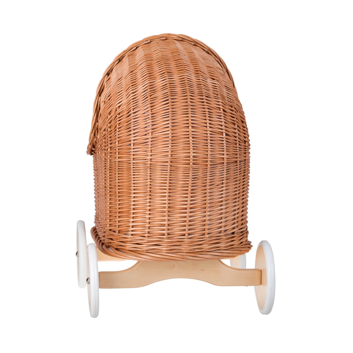 Lara wiklinowy wózek dla lalek z różowym obszyciem, kołderką i poduszką TheWickerStories