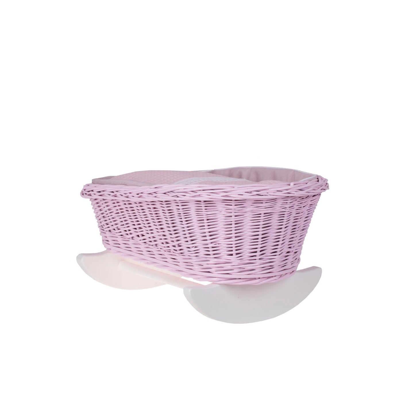 Lili wiklinowy wózek dla lalek z różowym obszyciem, kołderką i poduszką, z kołyską TheWickerStories