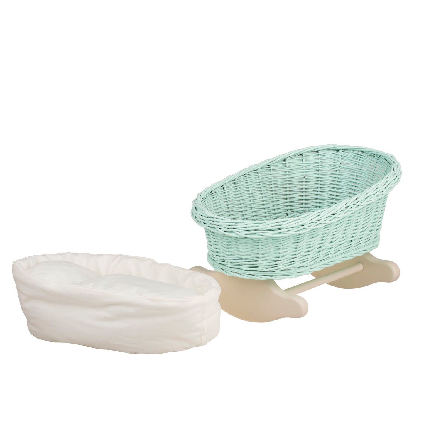 Mimi wiklinowa kołyska dla lalek z kremowym obszyciem, poduszką i kołderką TheWickerStories
