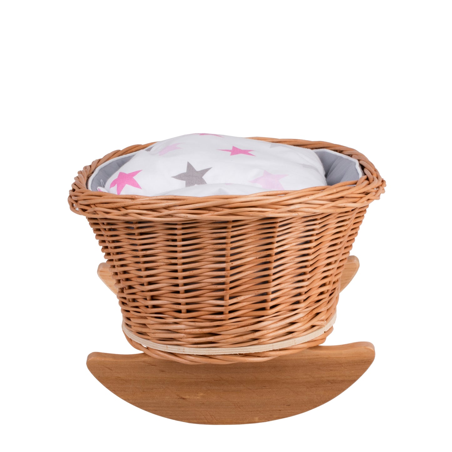 Mimi wiklinowa kołyska dla lalek z szarym obszyciem, poduszką i kołderką TheWickerStories
