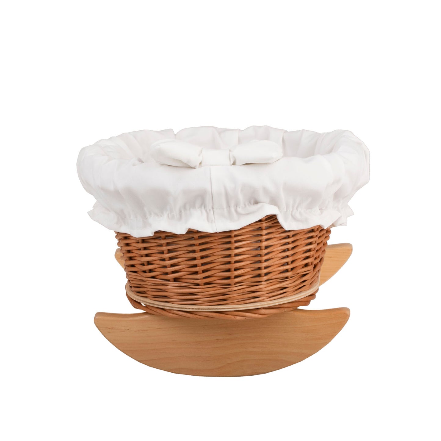 Mimi wiklinowa kołyska dla lalek z białym obszyciem, poduszką i kołderką TheWickerStories