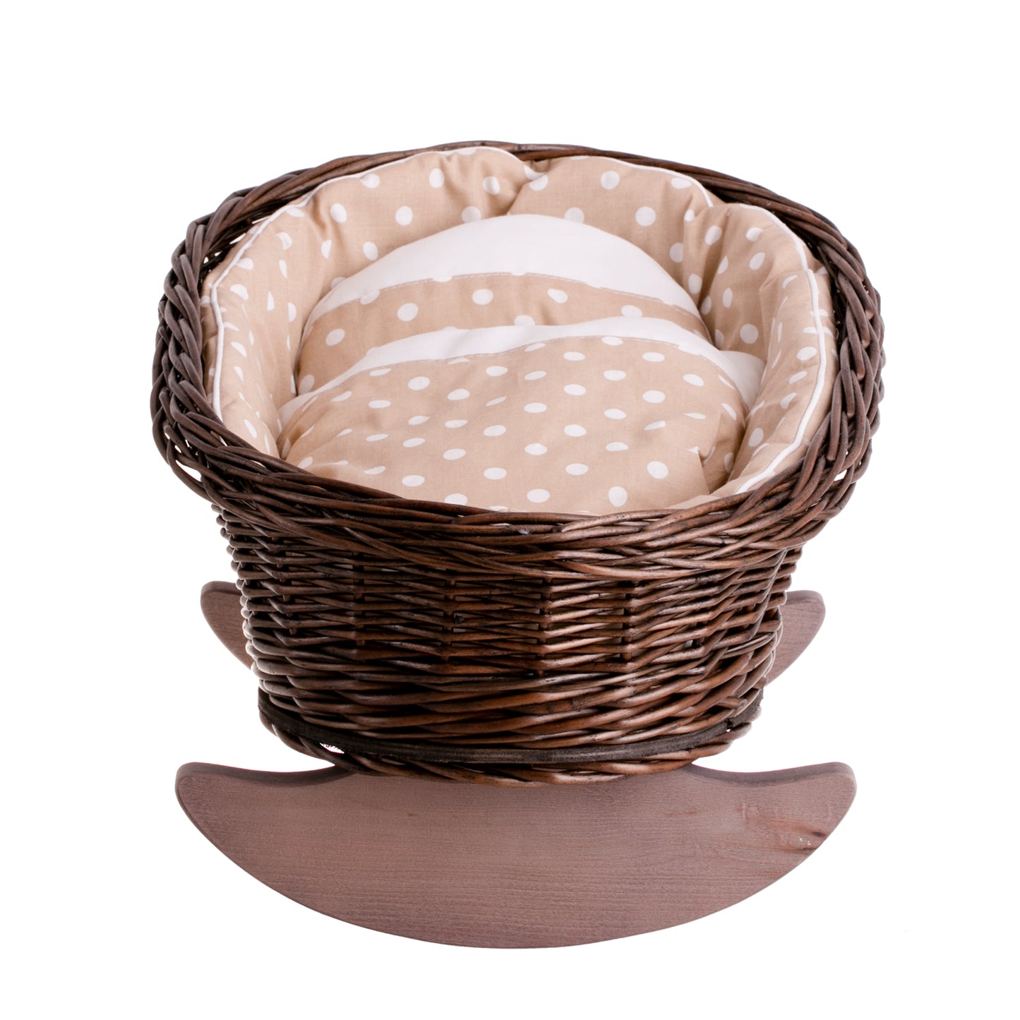 Mimi wiklinowa kołyska dla lalek z beżowym obszyciem, poduszką i kołderką TheWickerStories