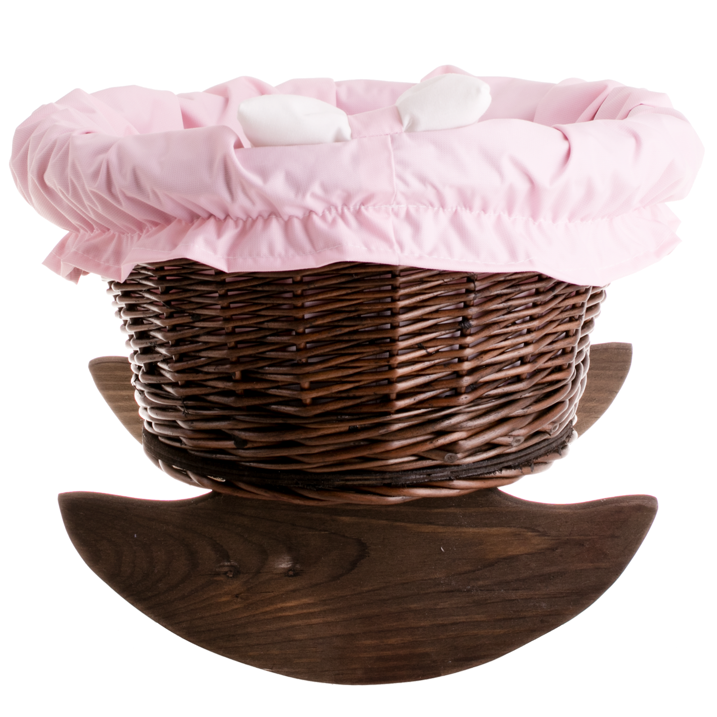 Mimi wiklinowa kołyska dla lalek z różowym obszyciem, poduszką i kołderką TheWickerStories