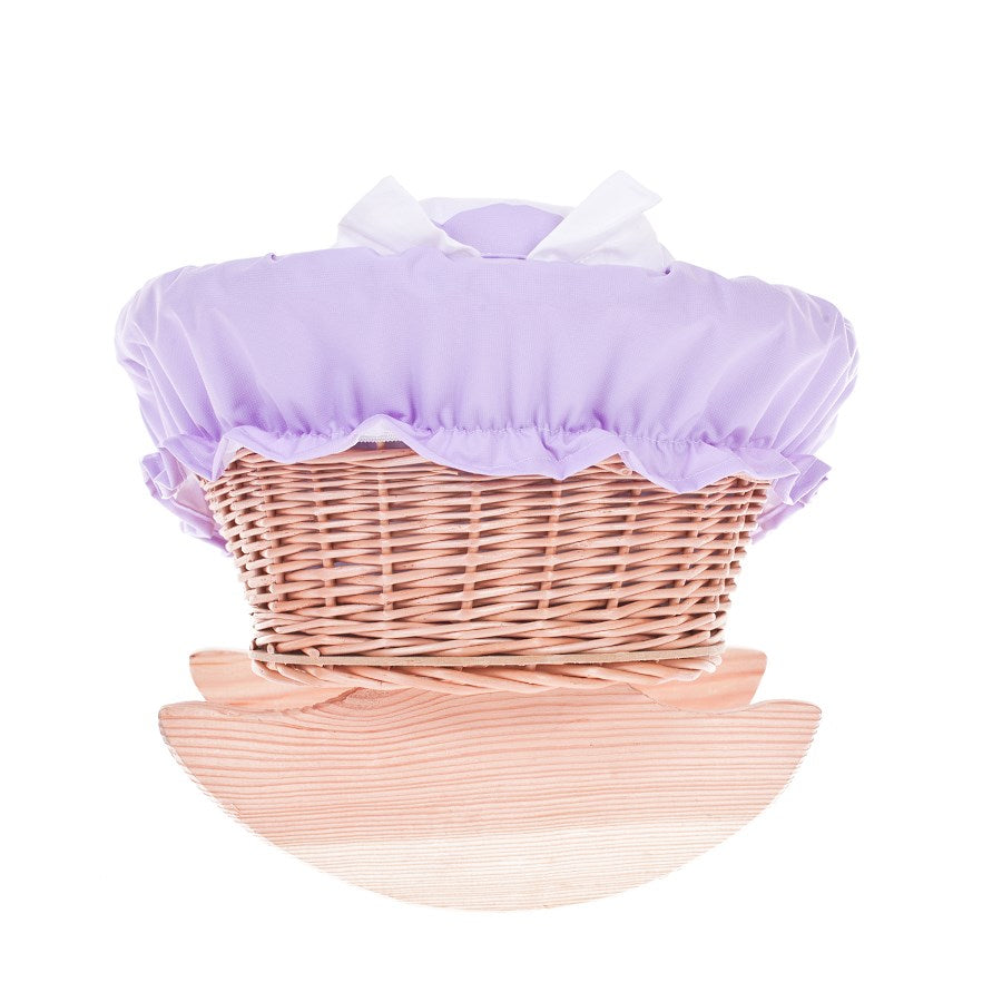 Mimi wiklinowa kołyska dla lalek z fioletowym obszyciem, poduszką i kołderką TheWickerStories