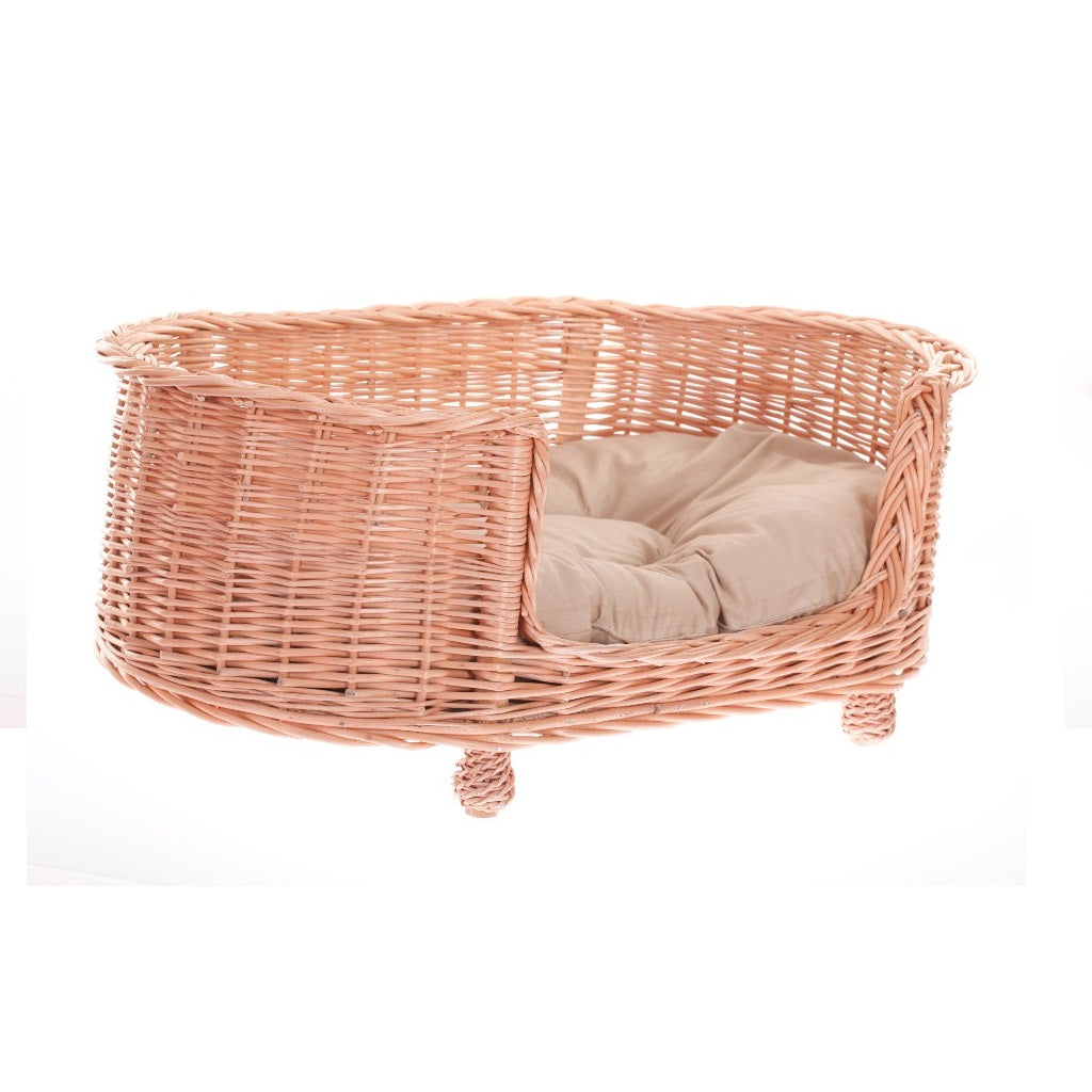 Esoria wiklinowe legowisko dla psa i kota z beżową poduszką TheWickerStories