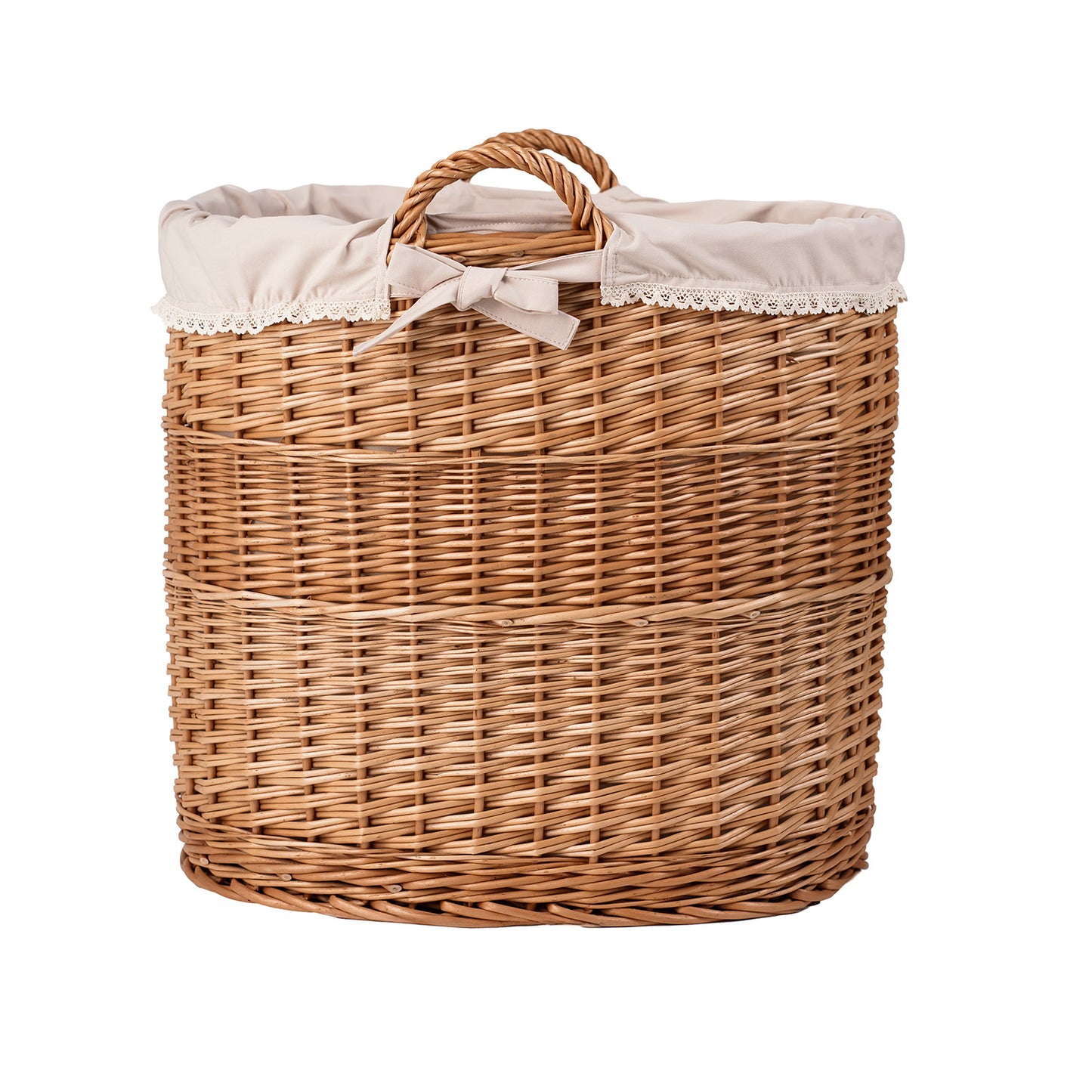 Celia wiklinowy kosz dekoracyjny do przechowywania z beżowym obszyciem TheWickerStories