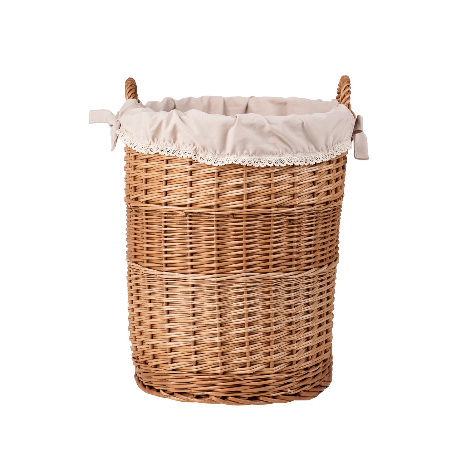 Celia wiklinowy kosz dekoracyjny do przechowywania z beżowym obszyciem TheWickerStories