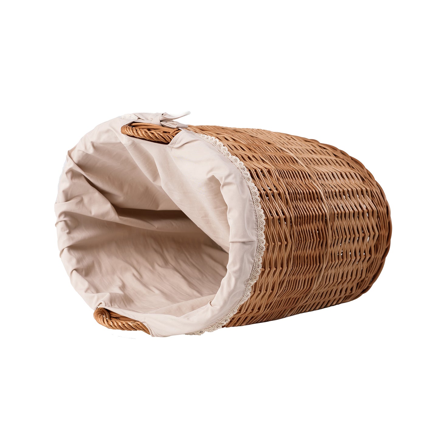 Celia wiklinowy kosz dekoracyjny do przechowywania z beżowym obszyciem TheWickerStories