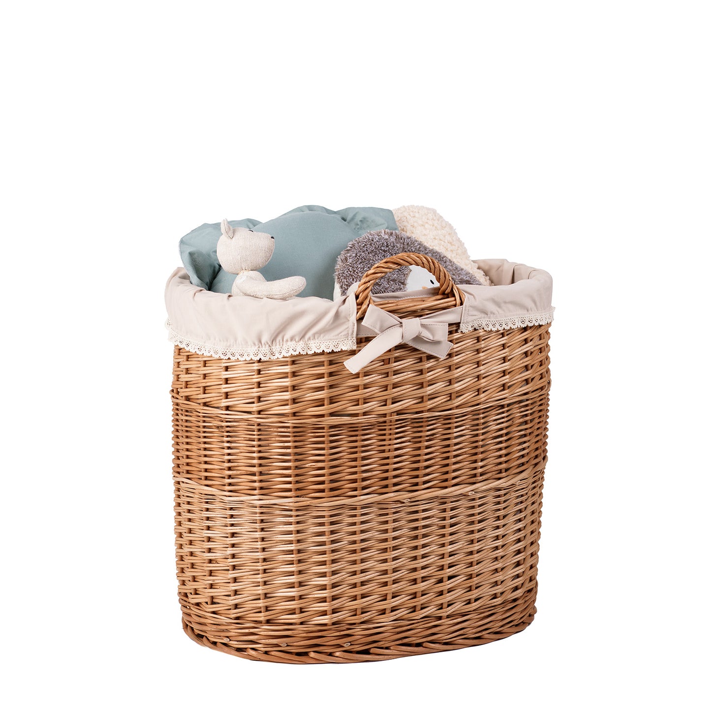 Celia wiklinowy kosz dekoracyjny do przechowywania z beżowym obszyciem TheWickerStories