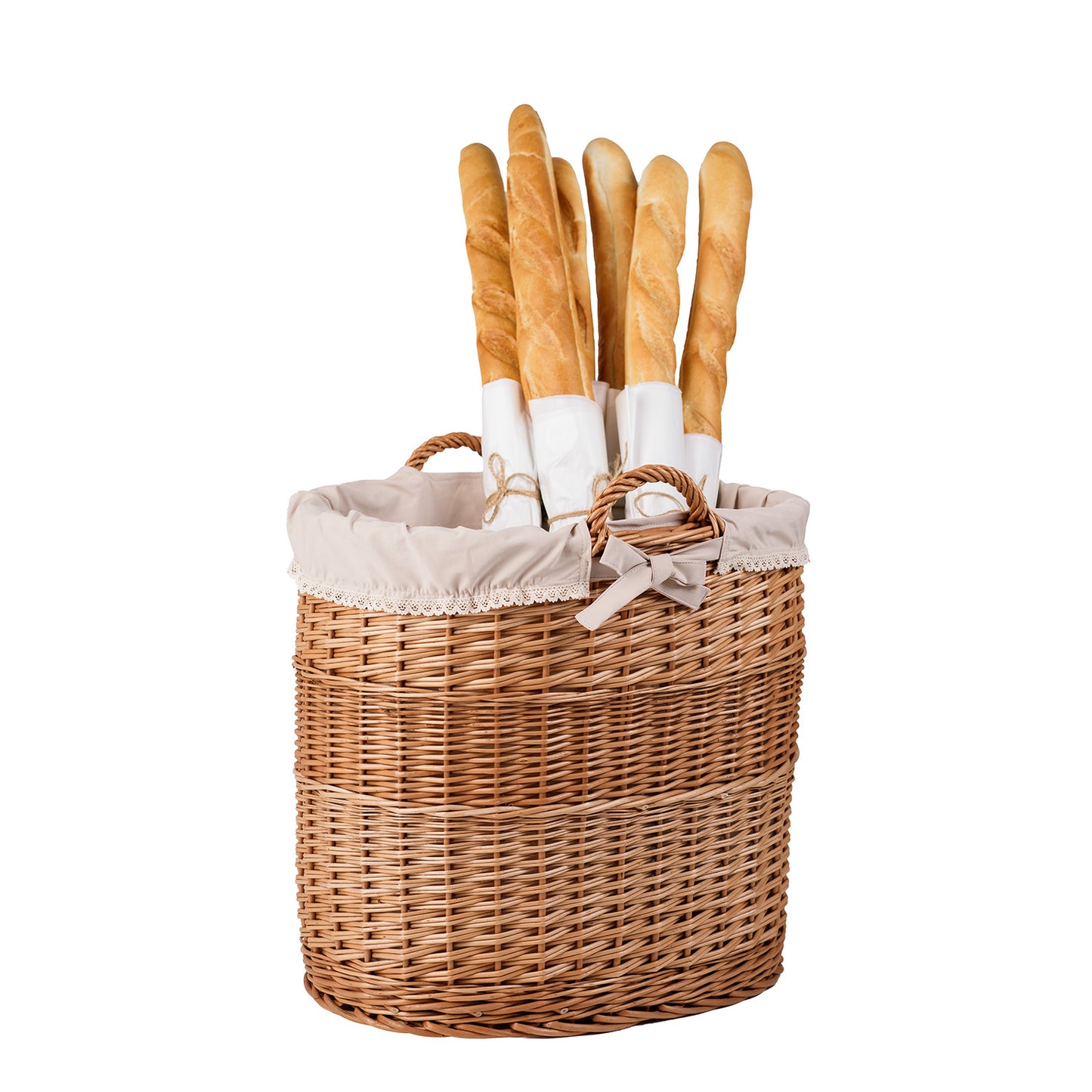 Celia wiklinowy kosz dekoracyjny do przechowywania z beżowym obszyciem TheWickerStories