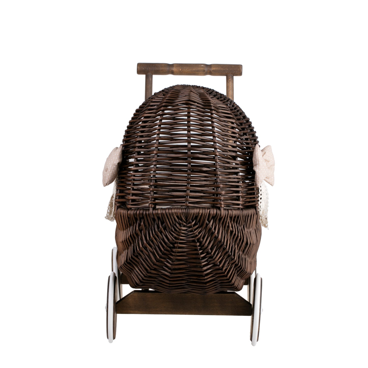 Lala wiklinowy wózek dla lalek z beżowym obszyciem, kołderką i poduszką TheWickerStories