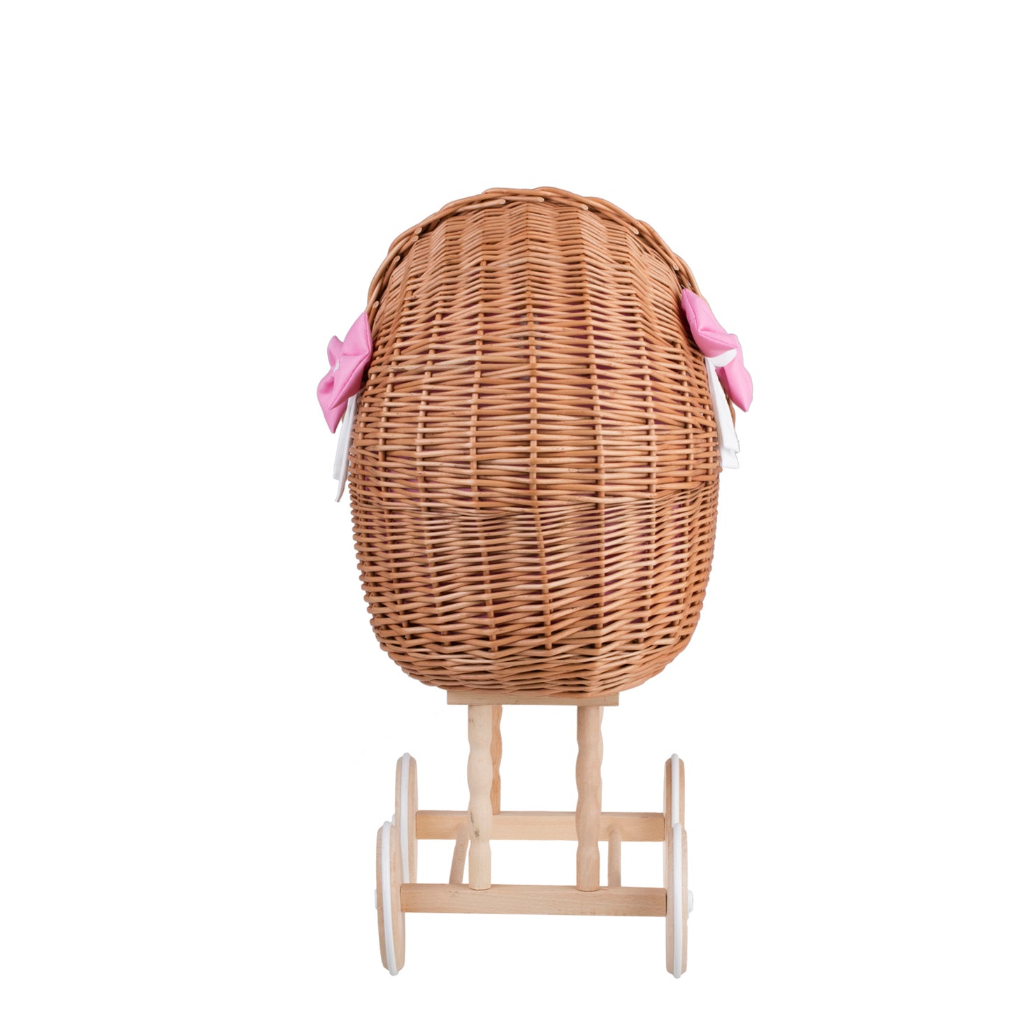 Lena wiklinowy wózek dla lalek z różowym obszyciem, kołderką i poduszką TheWickerStories