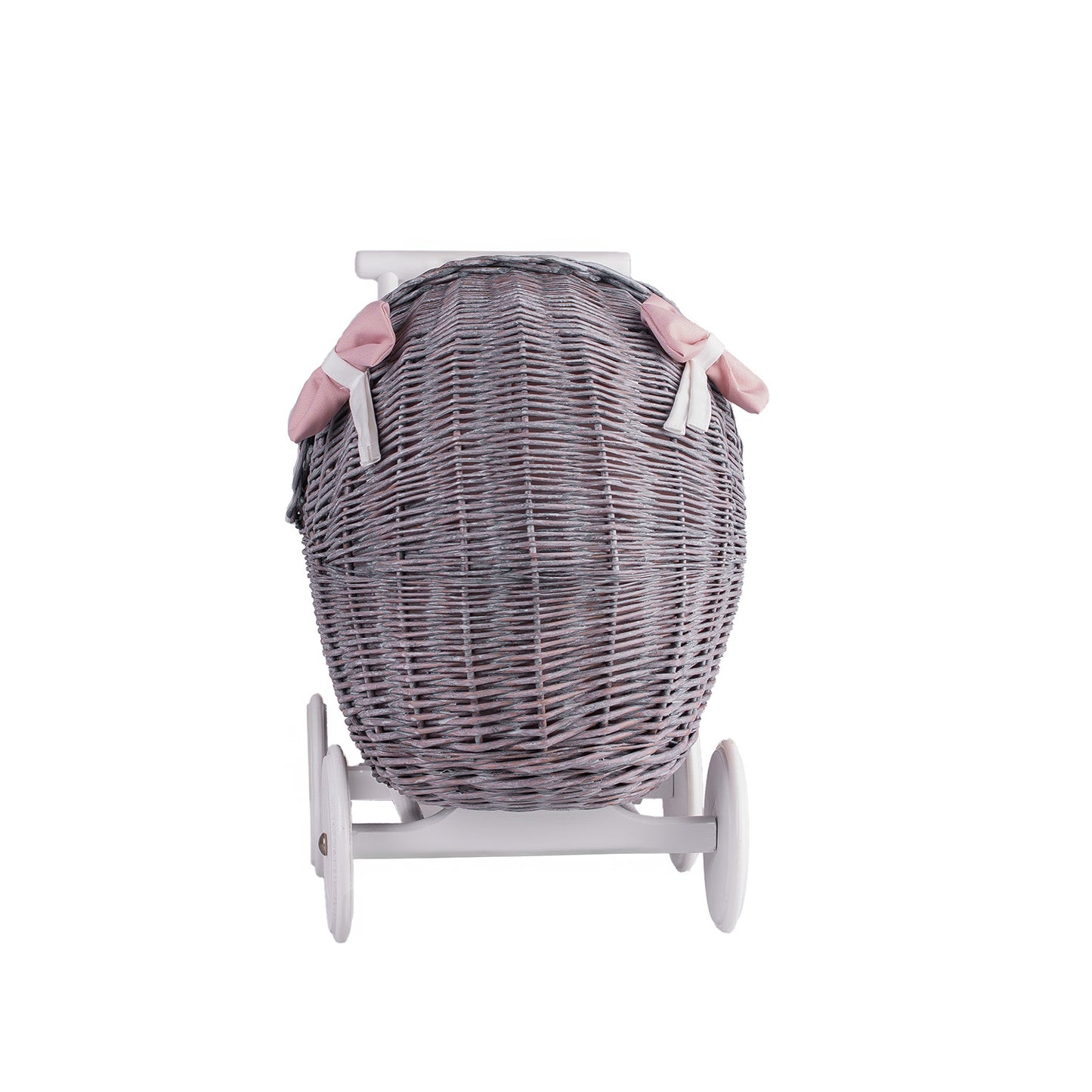 Lili wiklinowy wózek dla lalek z różowym obszyciem, kołderką i poduszką TheWickerStories