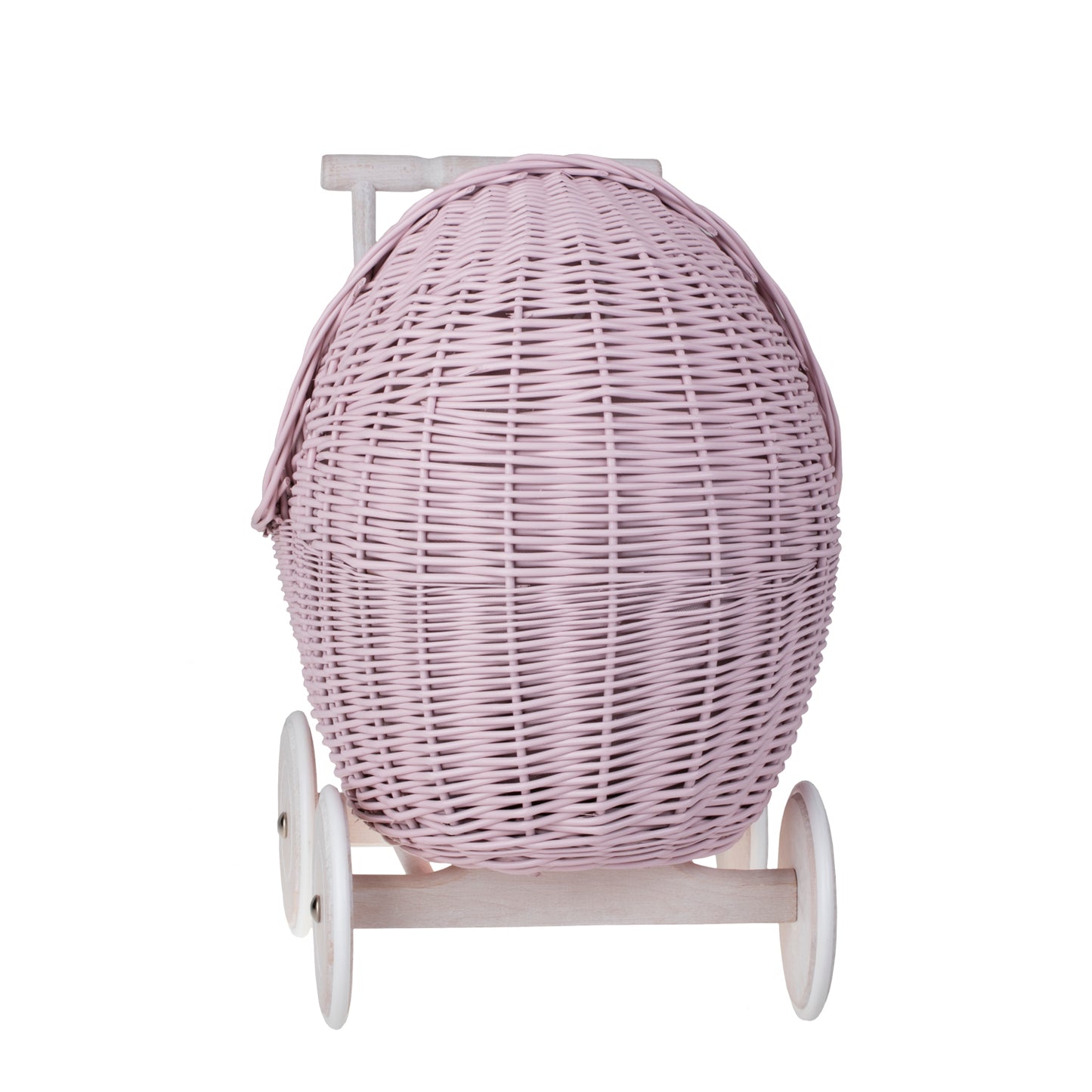 Lili wiklinowy wózek i kołyska dla lalek z różowym obszyciem, kołderką i poduszką TheWickerStories