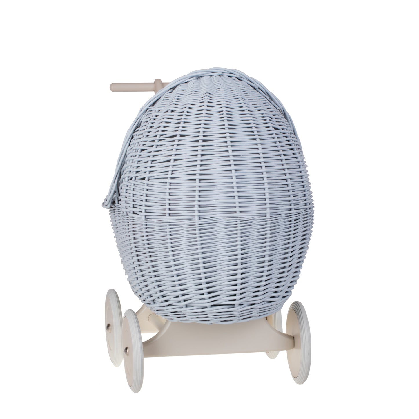 Lili wiklinowy wózek dla lalek z niebieskim obszyciem, kołderką i poduszką TheWickerStories